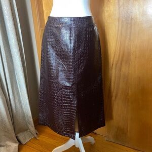 Women’s Who What Wear Metallic Maroon/Dark Brown Faux Gator Vinyl Pencil Skirt 4